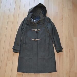 J Crew Melton Wool Toggle Coat Size 4 Forest Green Hood